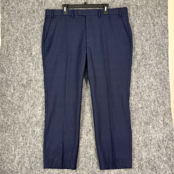 Lauren Ralph Lauren Pants Mens‎ 40 Black Label Wool Plaid Dress Bottoms Blue - Picture 1 of 9